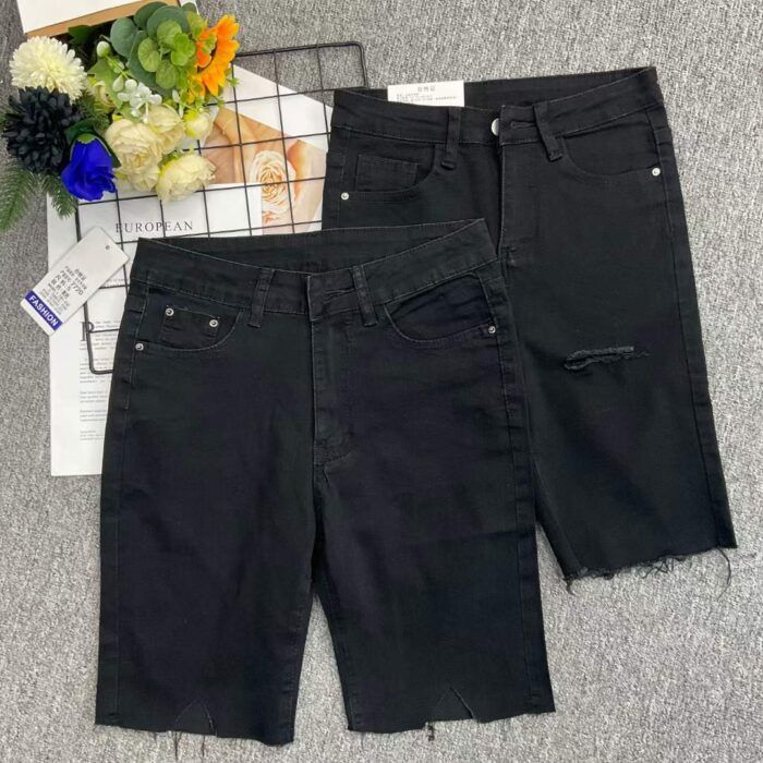 High-elastic womens washed cotton summer high-waisted 5-point jeans - Tradedubai.ae Wholesale B2B Market