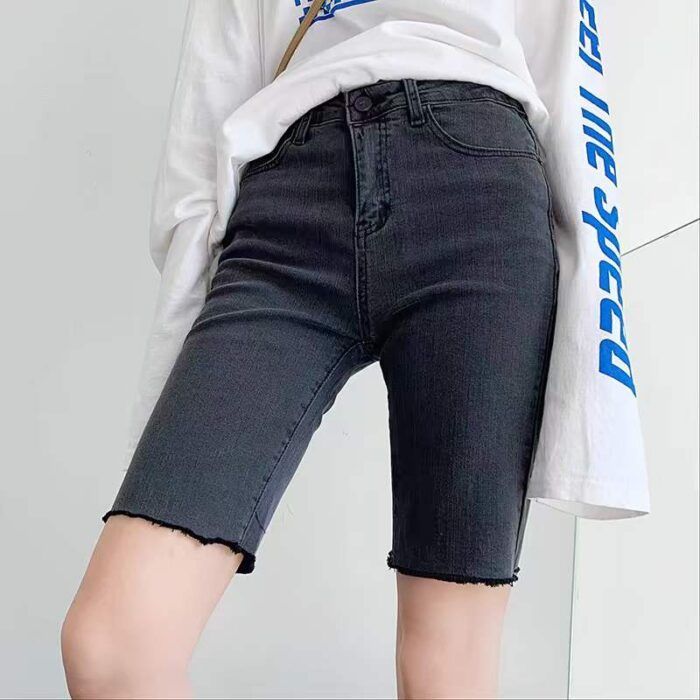 High-elastic womens washed cotton summer high-waisted 5-point jeans - Tradedubai.ae Wholesale B2B Market