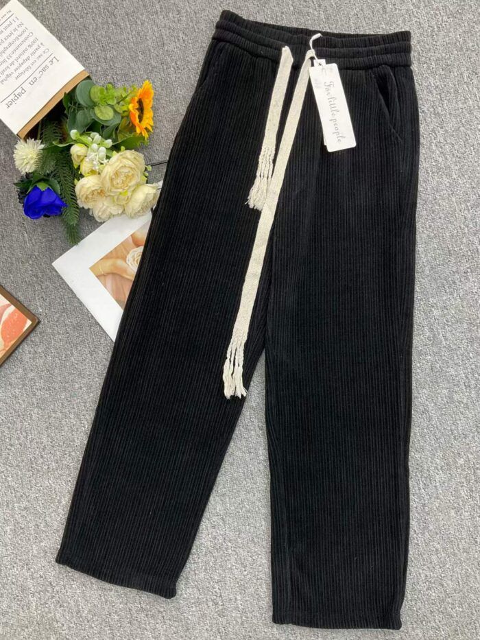 High-quality womens chenille elastic waist casual straight wide-leg pants