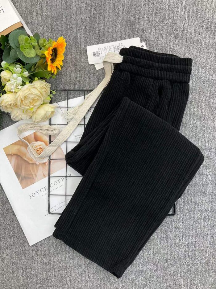 High-quality womens chenille elastic waist casual straight wide-leg pants