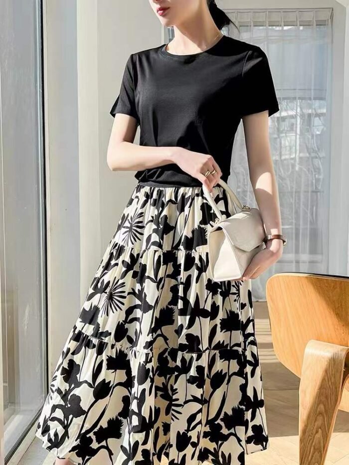 High-waist floral pleated skirt mid-length skirt for women summer 2024 new summer thin top a-line skirt - Tradedubai.ae Wholesale B2B Market