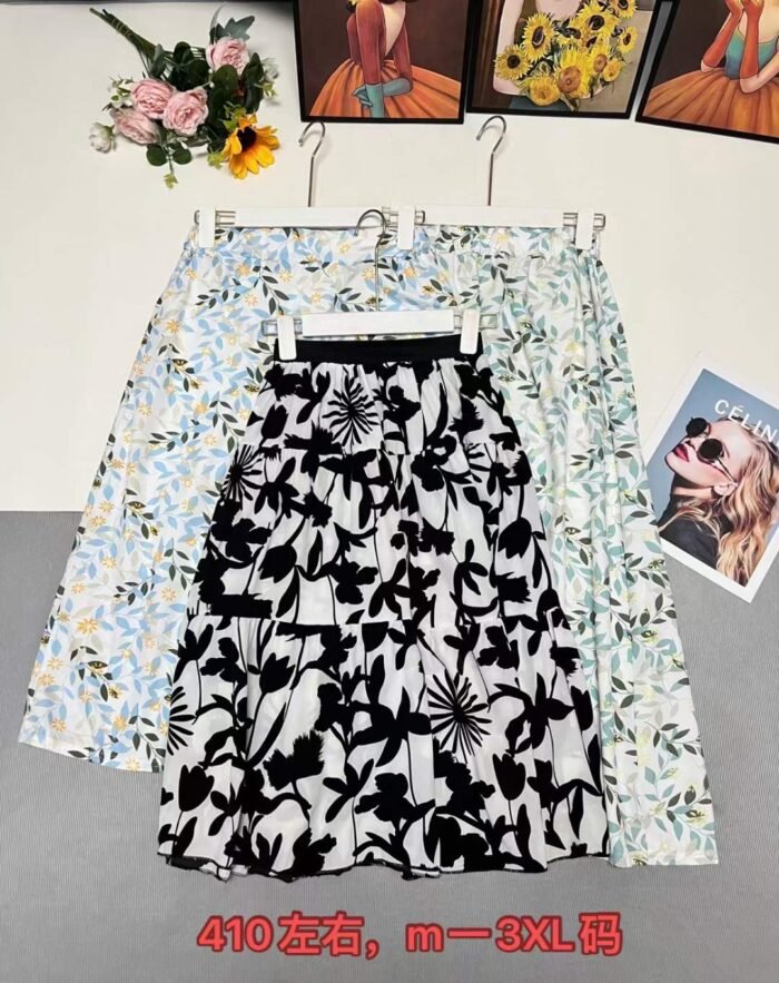 High-waist floral pleated skirt mid-length skirt for women summer 2024 new summer thin top a-line skirt - Tradedubai.ae Wholesale B2B Market