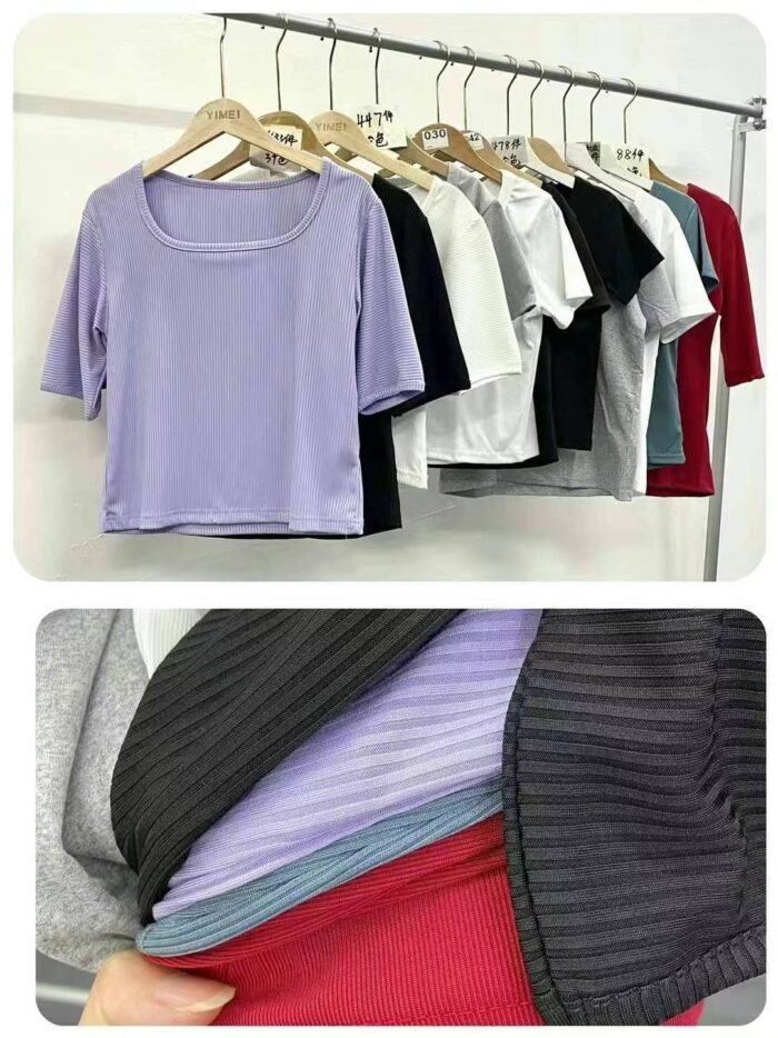 Ice Silk Top simple square collar slim and versatile short top - Tradedubai.ae Wholesale B2B Market