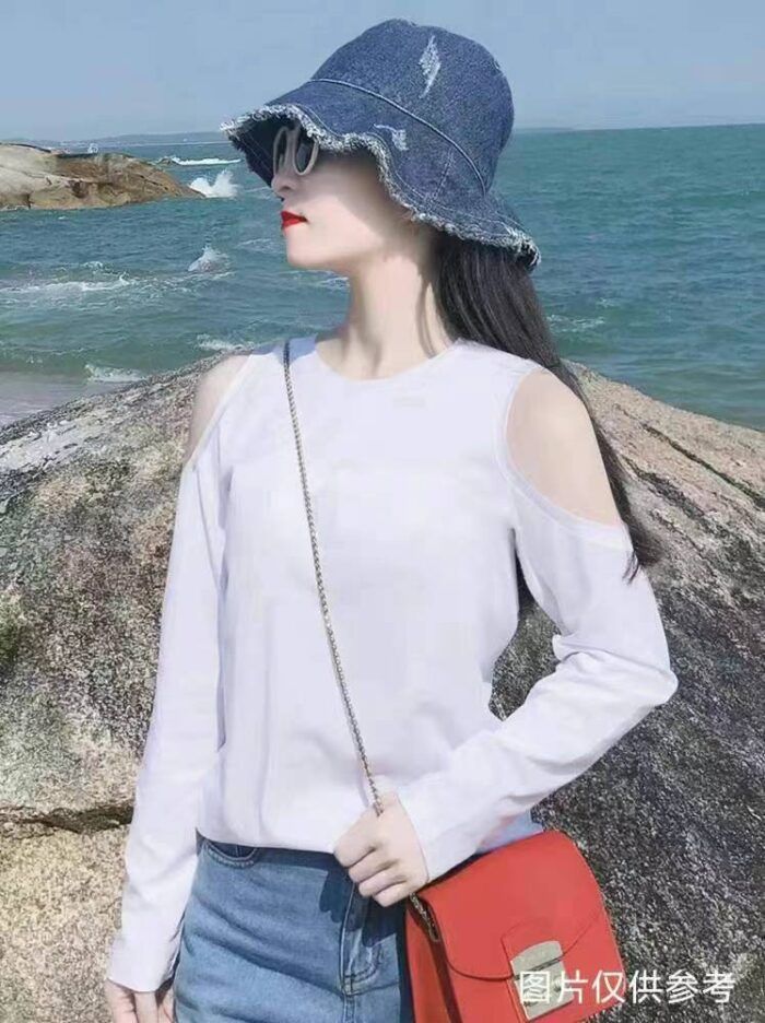 Korean design cotton loose bare shoulders sexy age-reducing western style thin long-sleeved T-shirt - Tradedubai.ae Wholesale B2B Market