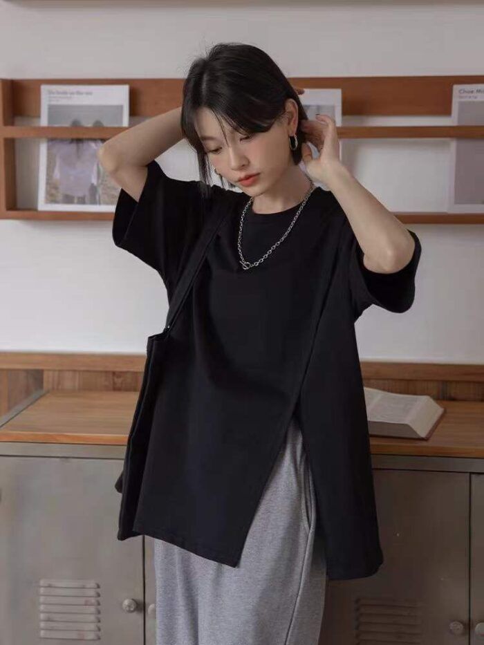 Korean style loose round neck short-sleeved T-shirt with hole design - Tradedubai.ae Wholesale B2B Market