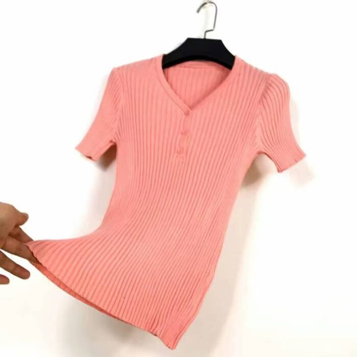 Korean style slim fit high stretch knitted short-sleeved top - Tradedubai.ae Wholesale B2B Market