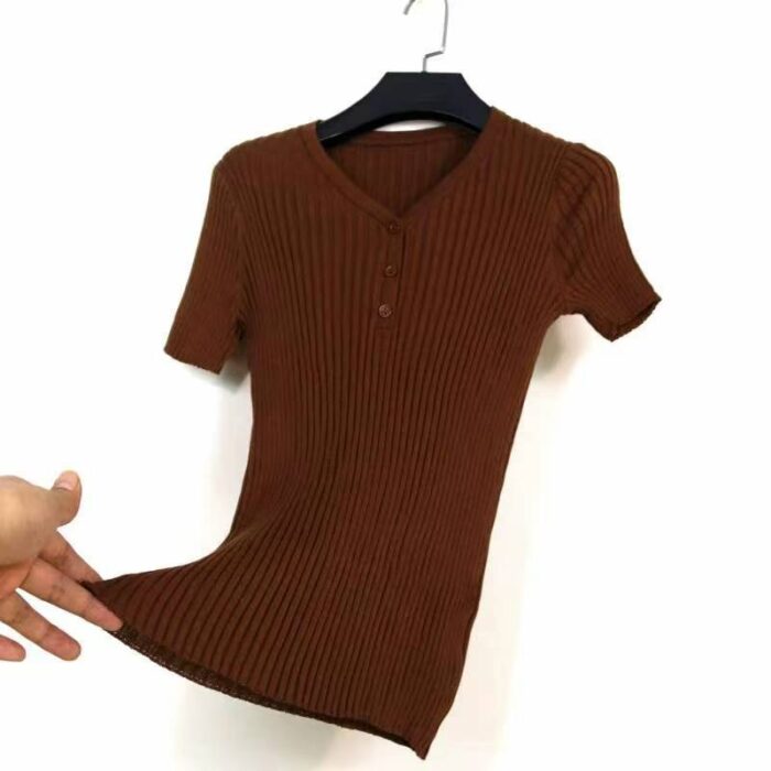 Korean style slim fit high stretch knitted short-sleeved top - Tradedubai.ae Wholesale B2B Market