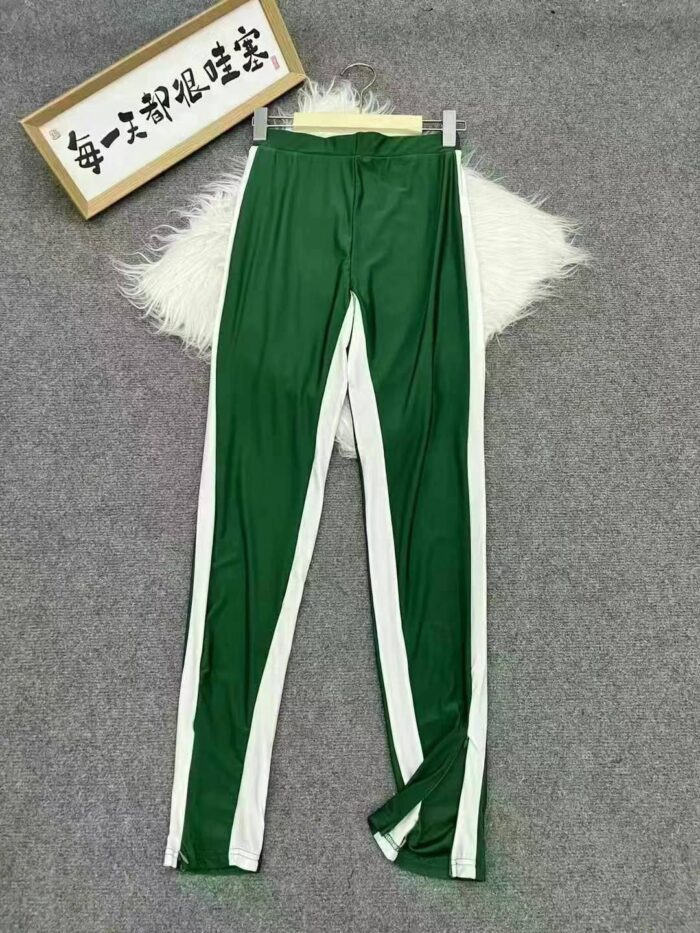 Korean style slim-fit white striped green straight leg pants - Tradedubai.ae Wholesale B2B Market