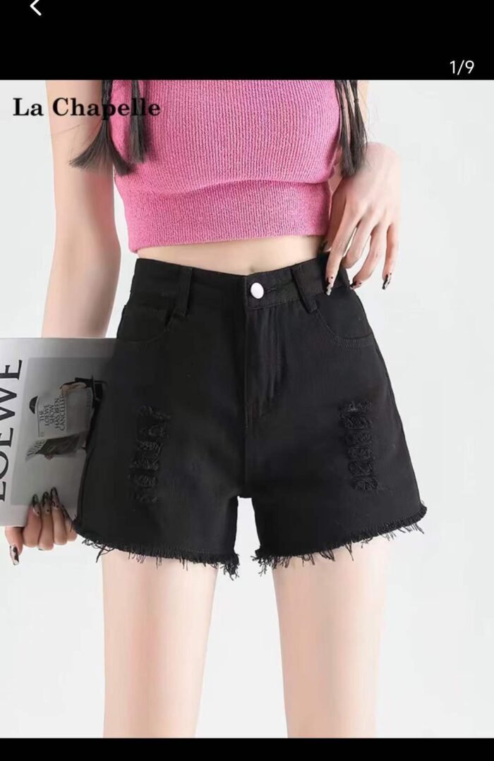 La Chapelle hot girl black denim shorts for women summer 2024 new high-waisted A-line wide-leg raw edge hot pants - Tradedubai.ae Wholesale B2B Market