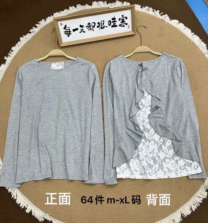 Long-sleeved cotton T-shirts with lace at the back - Tradedubai.ae Wholesale B2B Market