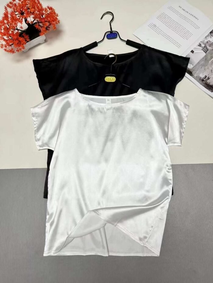 New summer clothing super soft imitation silk large size womens clothing simple fashionable and versatile short-sleeved womens satin top - Tradedubai.ae Wholesale B2B Market