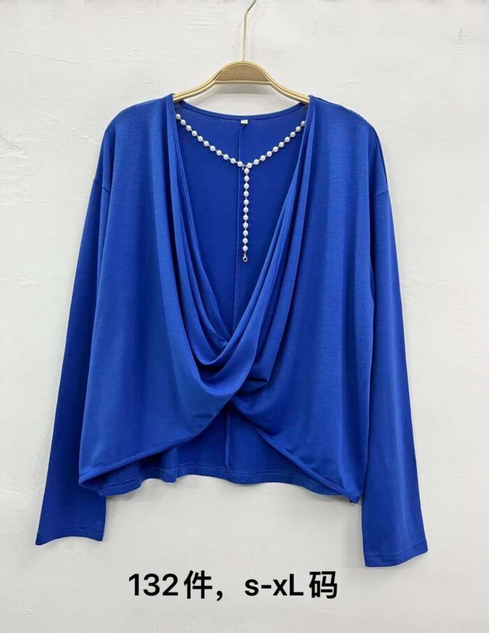 Solid color sexy knotted pearl chain long sleeve T-shirts - Tradedubai.ae Wholesale B2B Market