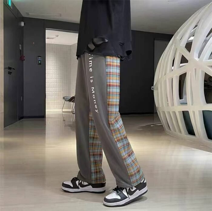 Street trousers handsome trousers for men from European and American trendy brands same style spliced ​​plaid trousers - Tradedubai.ae Wholesale B2B Market