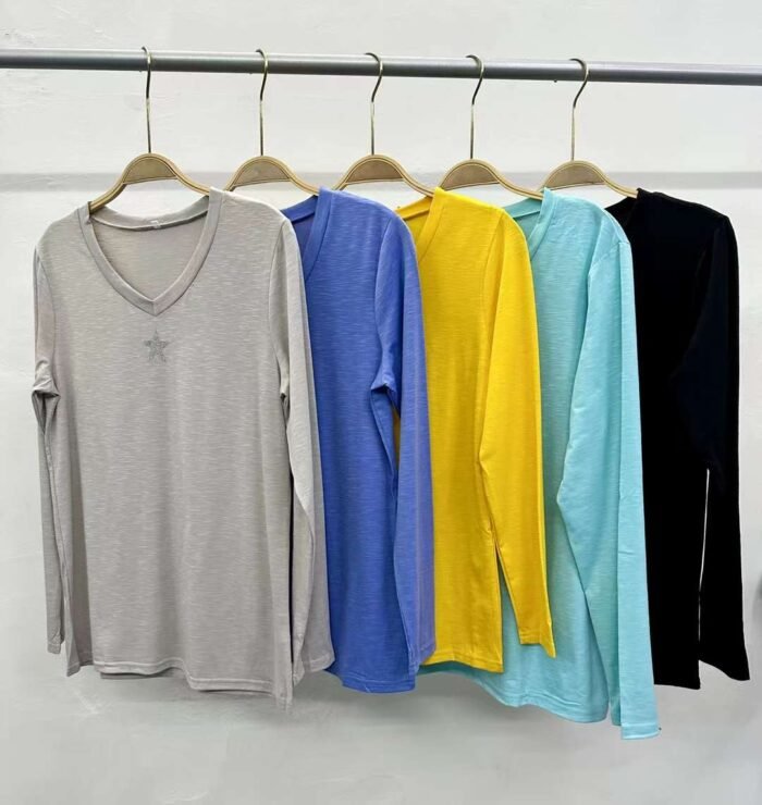 V Neck Printed Womens Long Sleeve T-Shirts - Tradedubai.ae Wholesale B2B Market