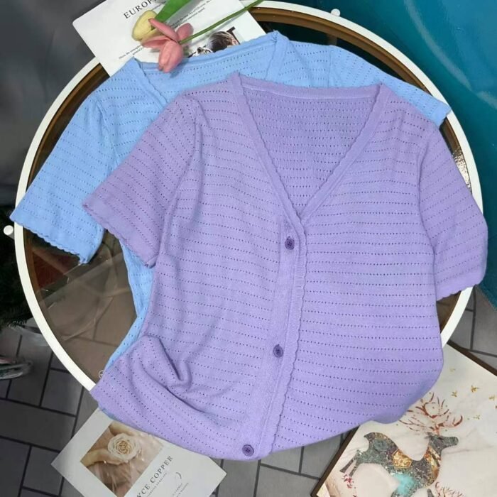 Womens French style V-neck ice silk knitted short cardigan - Tradedubai.ae Wholesale B2B Market