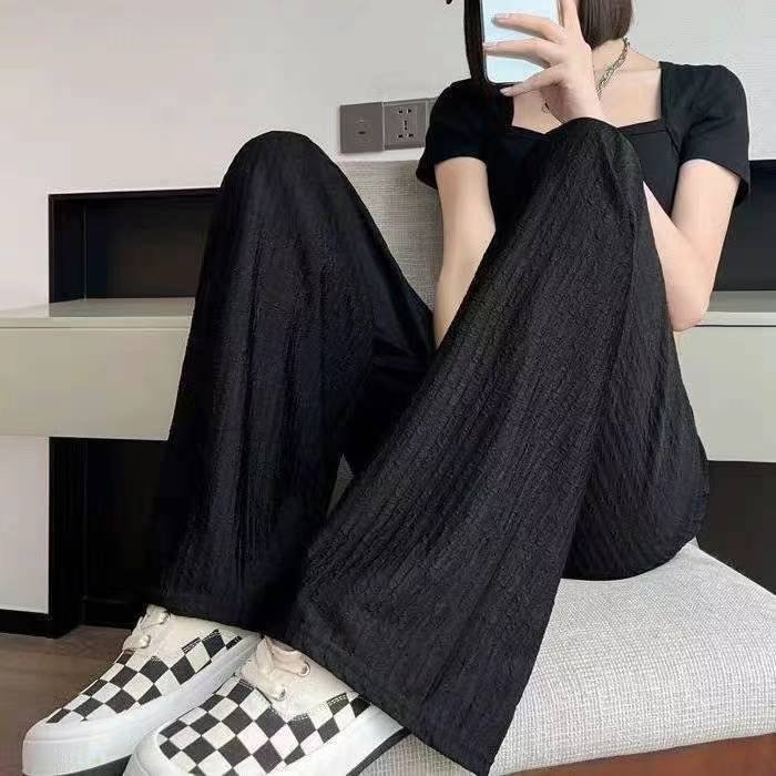 Womens spring and summer high-waist textured pleated loose and drapey floor-length straight wide-leg pants - Tradedubai.ae Wholesale B2B Market