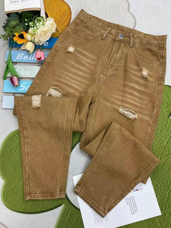 American retro large size washed cotton mens denim ripped dad pants - Tradedubai.ae Wholesale B2B Market