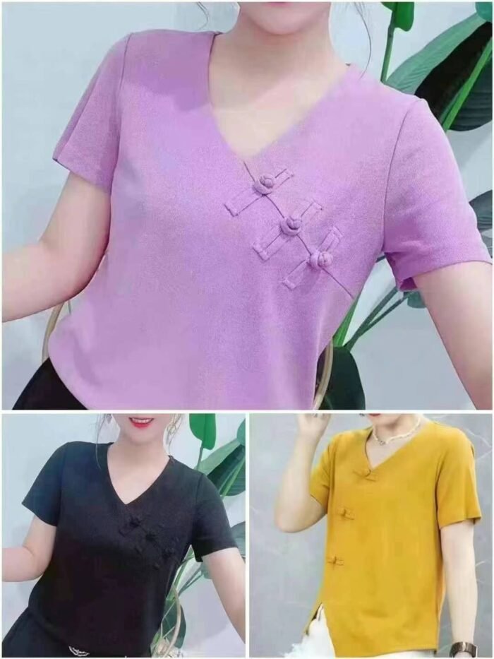 Buttoned short-sleeved slimming loose short-sleeved T-shirt for women - Tradedubai.ae Wholesale B2B Market
