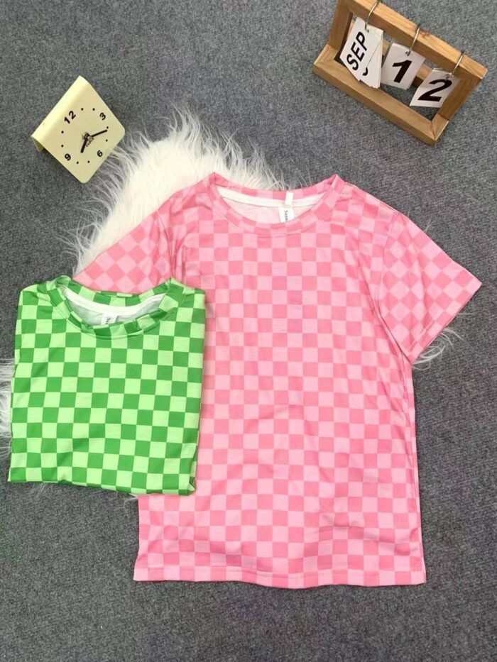 Childrens clothing checkerboard style fashionable T-shirt tops - Tradedubai.ae Wholesale B2B Market