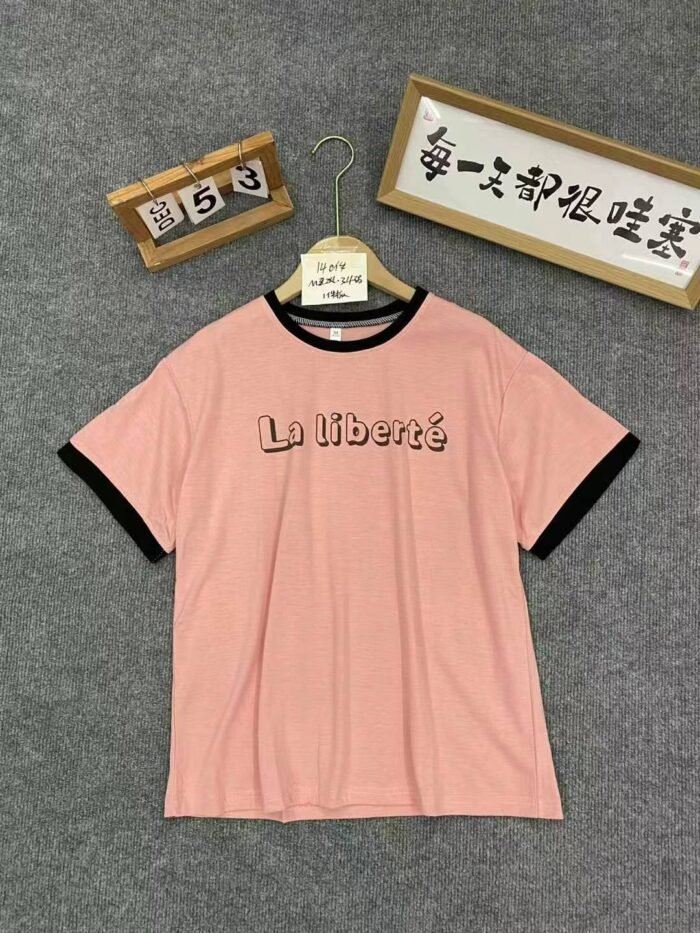 Cotton pretty girl short-sleeved Korean style letter printed color matching casual and versatile top - Tradedubai.ae Wholesale B2B Market