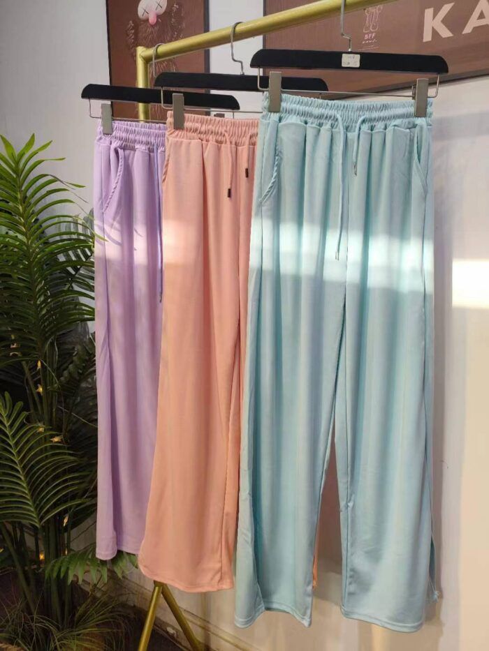 Elastic waistband ice silk slit casual wide-leg pants - Tradedubai.ae Wholesale B2B Market