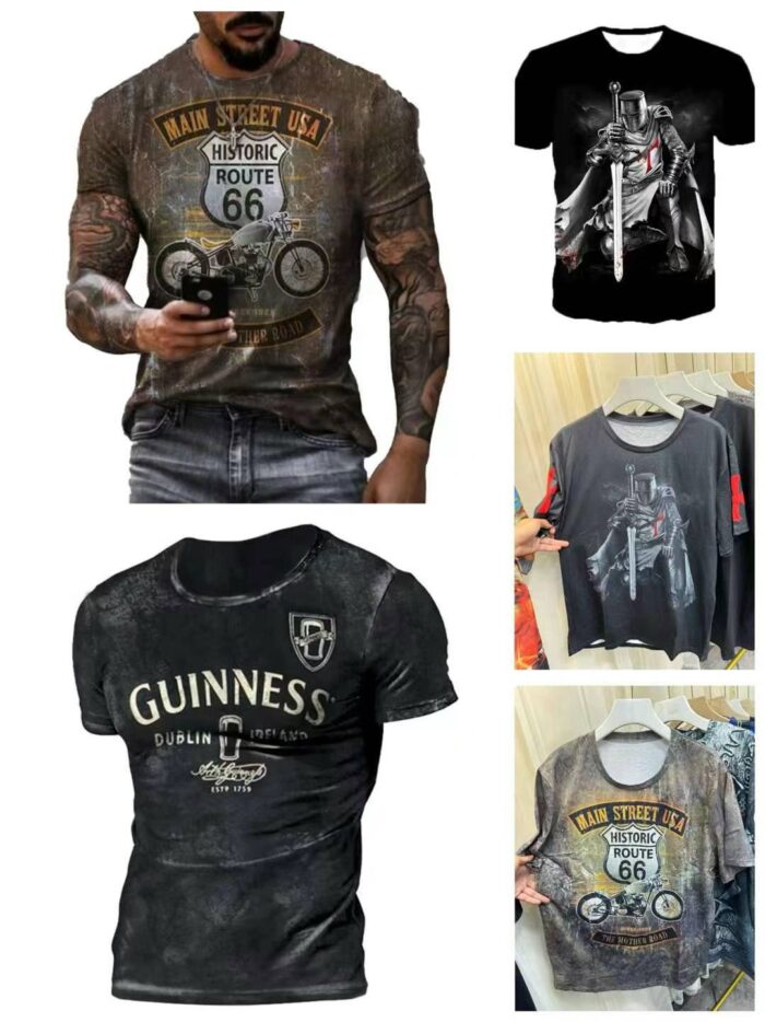 Foreign trade mens casual round neck short-sleeved pullover slim digital printed mens T-shirt European and American foreign trade new cross-border mens clothing - Tradedubai.ae Wholesale B2B Market