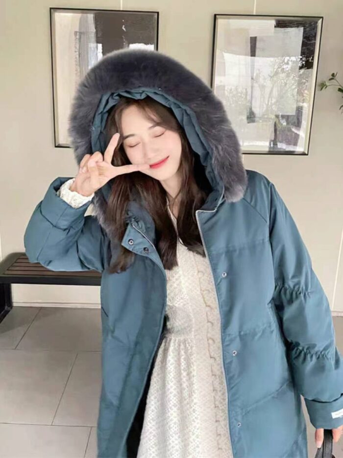 Gentinger brand mid-length winter Korean style large fur collar white duck down loose thickened down jacket - Tradedubai.ae Wholesale B2B Market