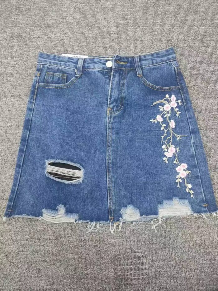 Heavily embroidered retro denim hip-hugging skirt with underpants inside - Tradedubai.ae Wholesale B2B Market