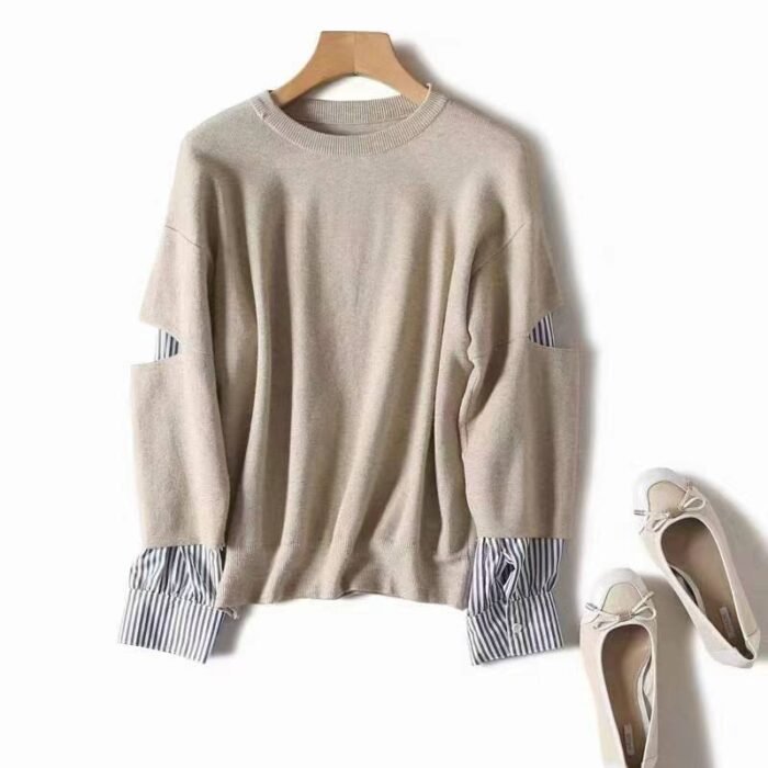 High-quality contrasting fake two-piece core-spun yarn sweater with sleeves and shirt sleeves - Tradedubai.ae Wholesale B2B Market