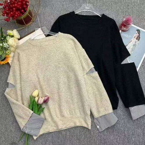 High-quality contrasting fake two-piece core-spun yarn sweater with sleeves and shirt sleeves - Tradedubai.ae Wholesale B2B Market