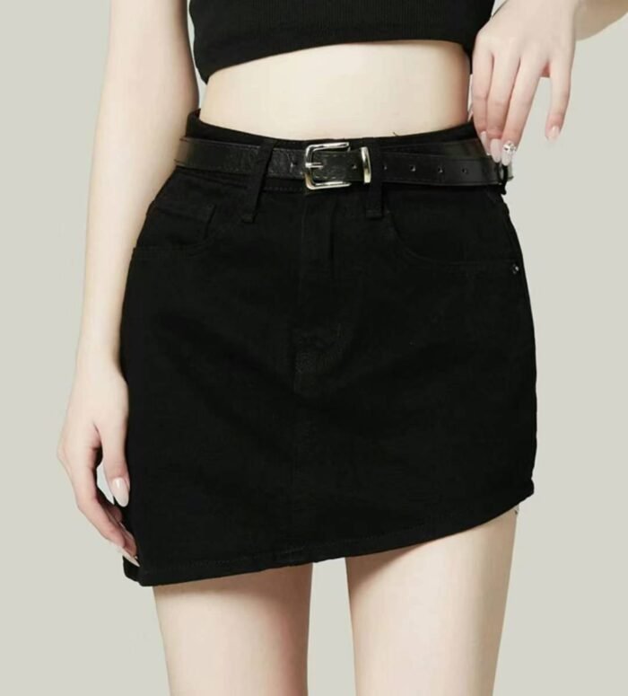 Hot girls high-waisted black slim-fitting A-line hip-hugging washed cotton denim skirt denim lining - Tradedubai.ae Wholesale B2B Market