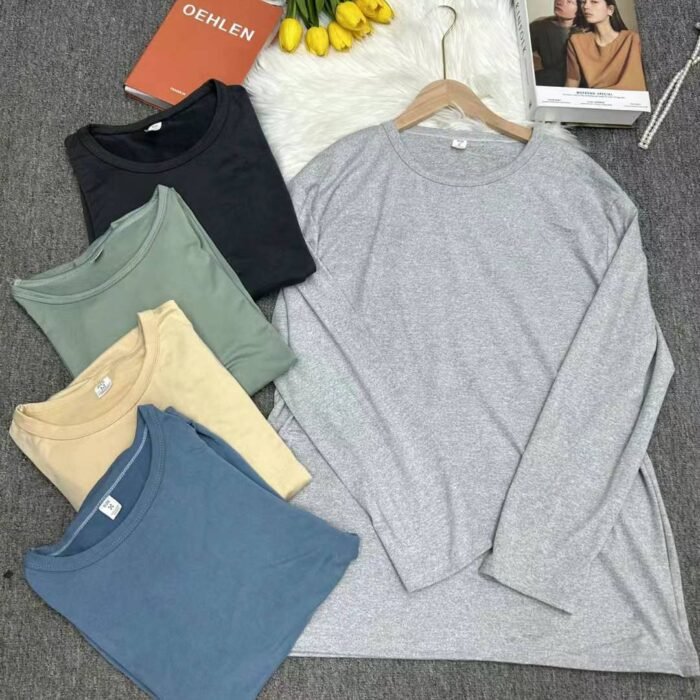 Ins loose basic solid color spring and autumn bottoming shirt worn with mens and womens long-sleeved T-shirts - Tradedubai.ae Wholesale B2B Market