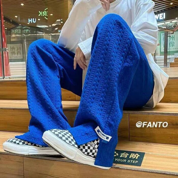 Jacquard slit casual pants with retro design popular daily loose wide-leg pants for men and women