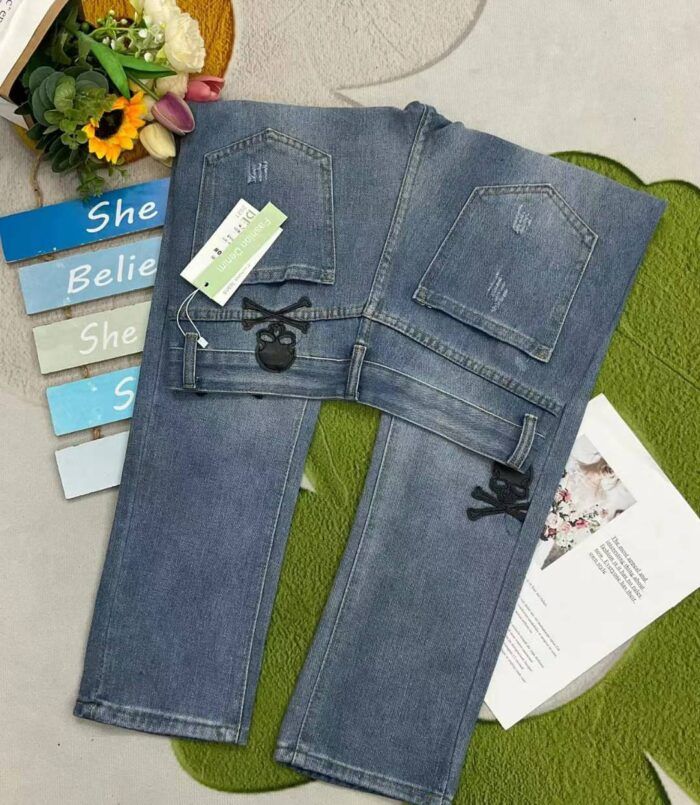 Mens washed cotton skull street brand watermarked straight denim trousers - Tradedubai.ae Wholesale B2B Market