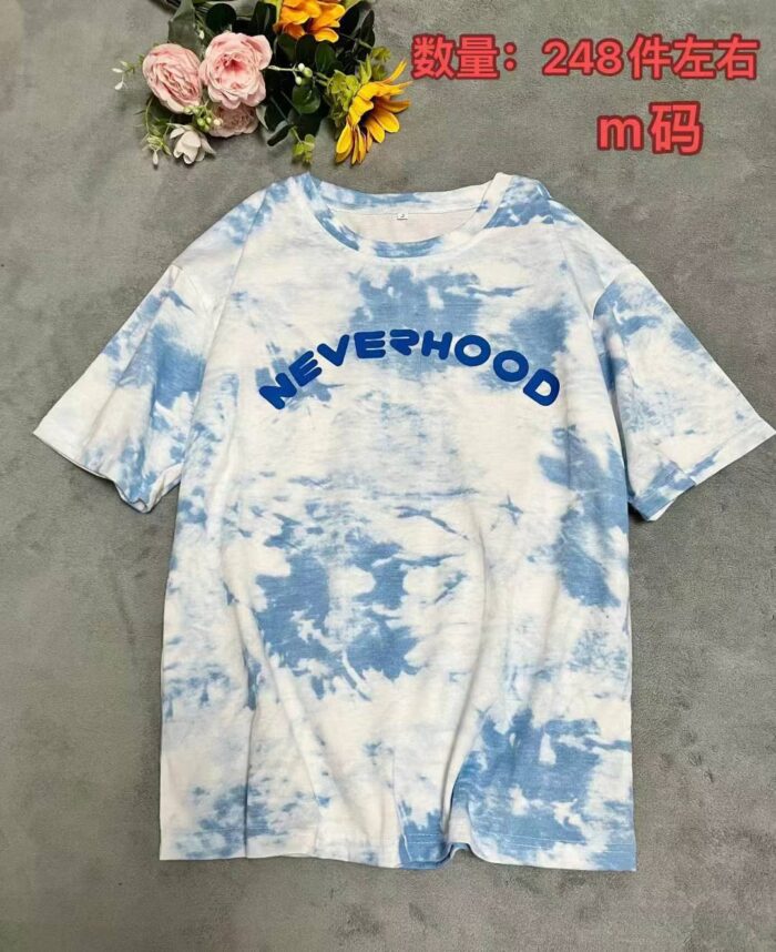 Milk blue tie-dye short-sleeved T-shirt for women loose new style niche chic design top - Tradedubai.ae Wholesale B2B Market