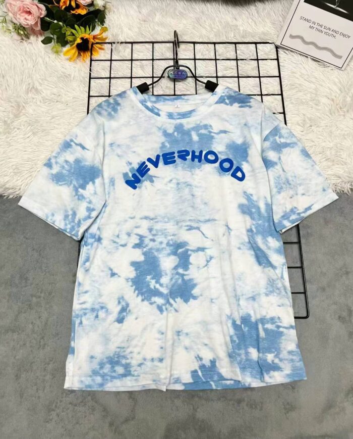 Milk blue tie-dye short-sleeved T-shirt for women loose new style niche chic design top - Tradedubai.ae Wholesale B2B Market