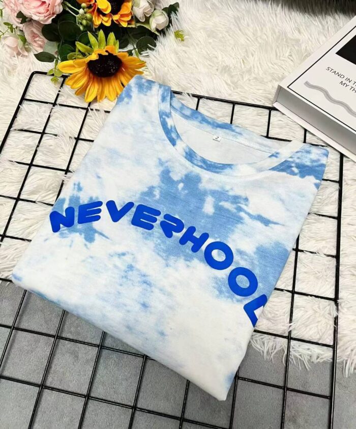 Milk blue tie-dye short-sleeved T-shirt for women loose new style niche chic design top - Tradedubai.ae Wholesale B2B Market