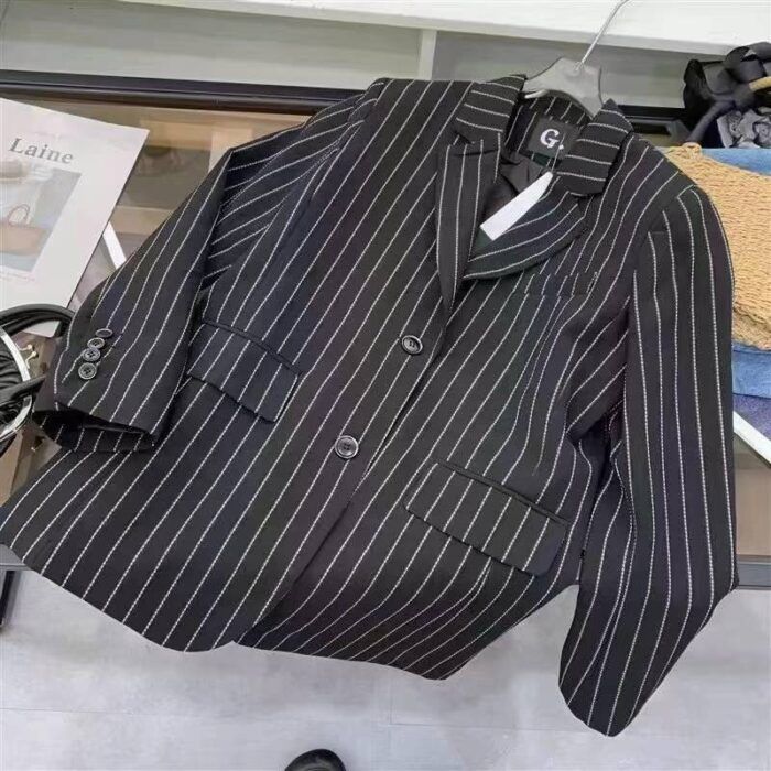 New spring and autumn casual western style loose and versatile slimming black and white striped suit jacket and trousers - Tradedubai.ae Wholesale B2B Market