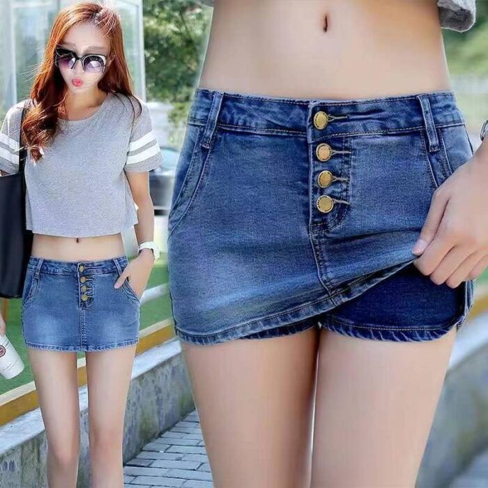 Pretty girls stretch denim skirt pants