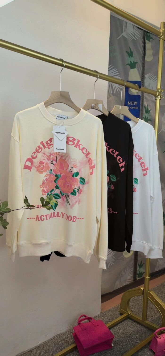 Spring heavyweight 450g pure cotton 3D rose printed round neck sweatshirt2 - Tradedubai.ae Wholesale B2B Market