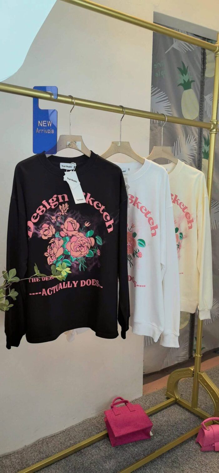 Spring heavyweight 450g pure cotton 3D rose printed round neck sweatshirt3 - Tradedubai.ae Wholesale B2B Market