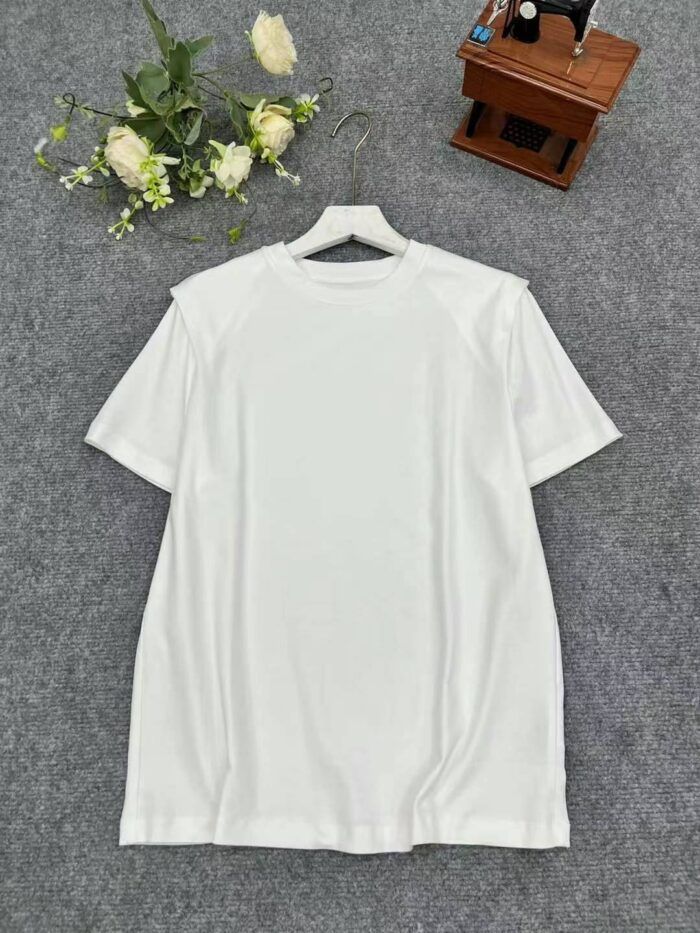 Stylish round neck solid color T-shirts with three-dimensional shoulders - Tradedubai.ae Wholesale B2B Market