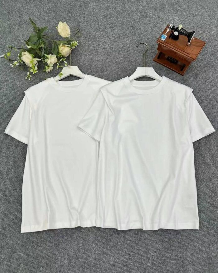 Stylish round neck solid color T-shirts with three-dimensional shoulders - Tradedubai.ae Wholesale B2B Market