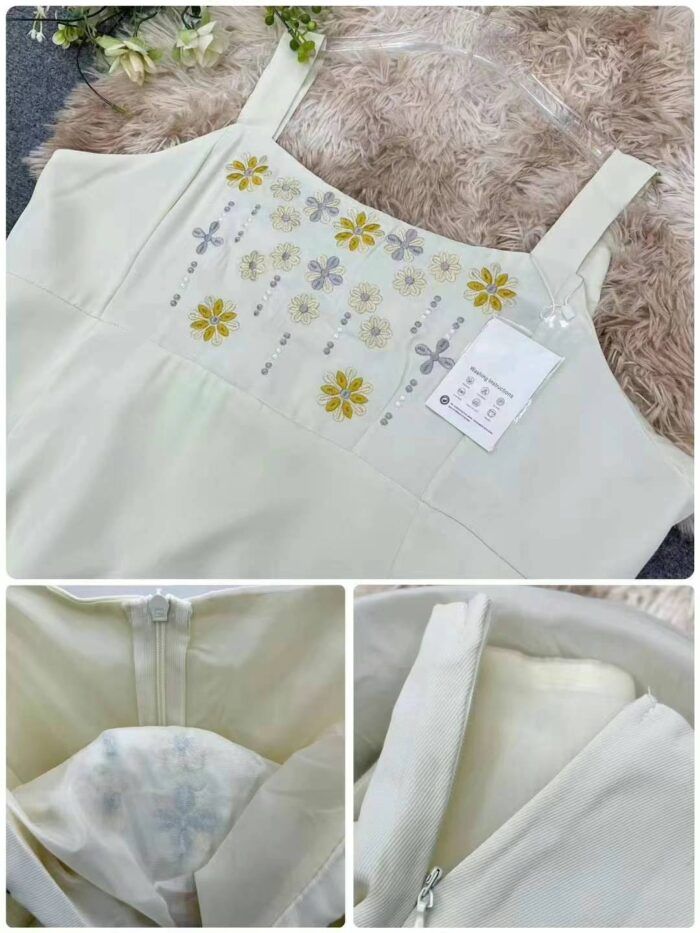 Suit fabric with lining quality side zipper small flower embroidery