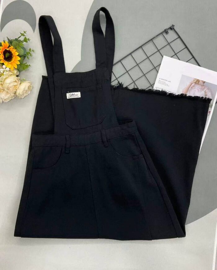 Summer womens designed waist-slit washed cotton denim suspender long skirt