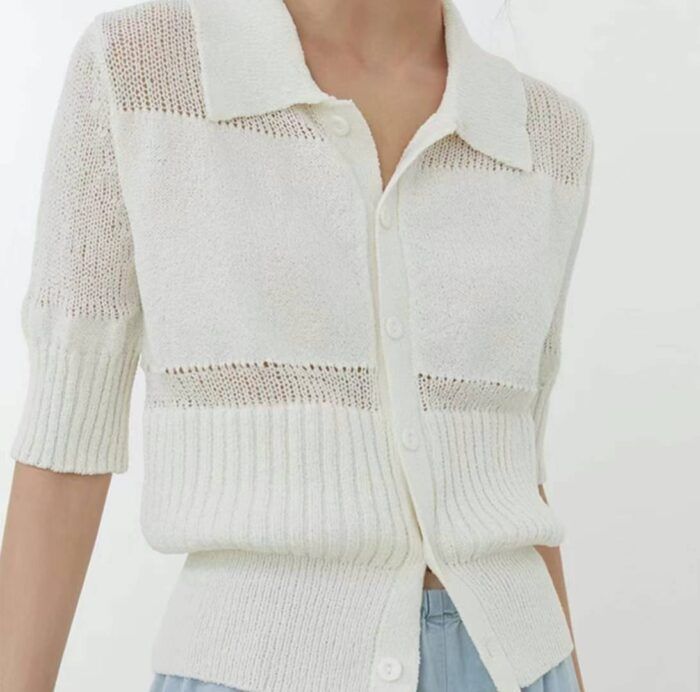 Thin knitted short-sleeved cardigan with niche design and hollow lapels - Tradedubai.ae Wholesale B2B Market