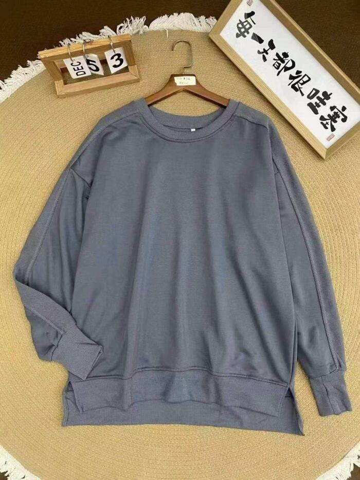 fashionable loose casual crew neck sweatshirt with slit hem - Tradedubai.ae Wholesale B2B Market