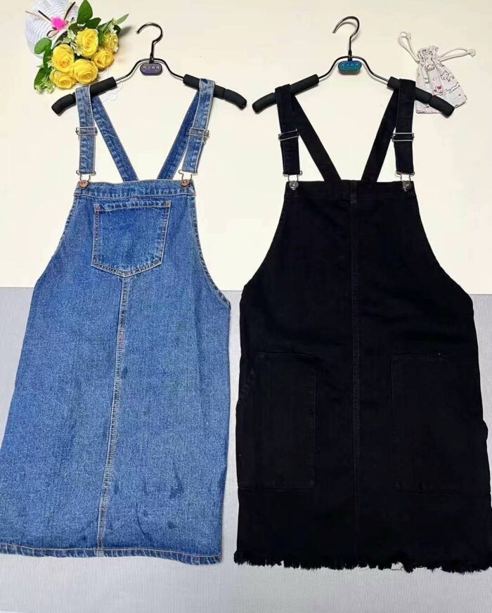 suspender jeans and denim skirt