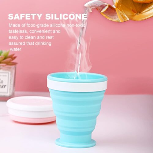 300ml Silicone Folding Cups Collapsible Travel Cup with Lid Retractable Mug, Portable Drinking Cup Expandable Drinking Cup Set for Picnic Camping Outdoor Hiking Travel, Pink, Blue - Tradedubai.ae Wholesale B2B Market