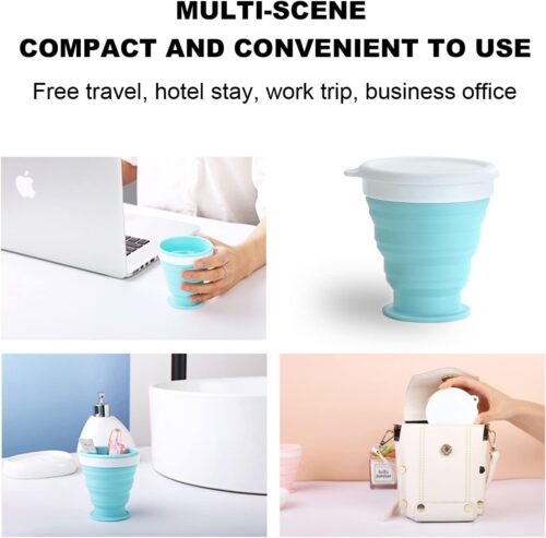 200ml Silicone Folding Cups Collapsible Travel Cup with Lid Retractable Mug, Portable Drinking Cup Expandable Drinking Cup Set for Picnic Camping Outdoor Hiking Travel, Pink, Blue